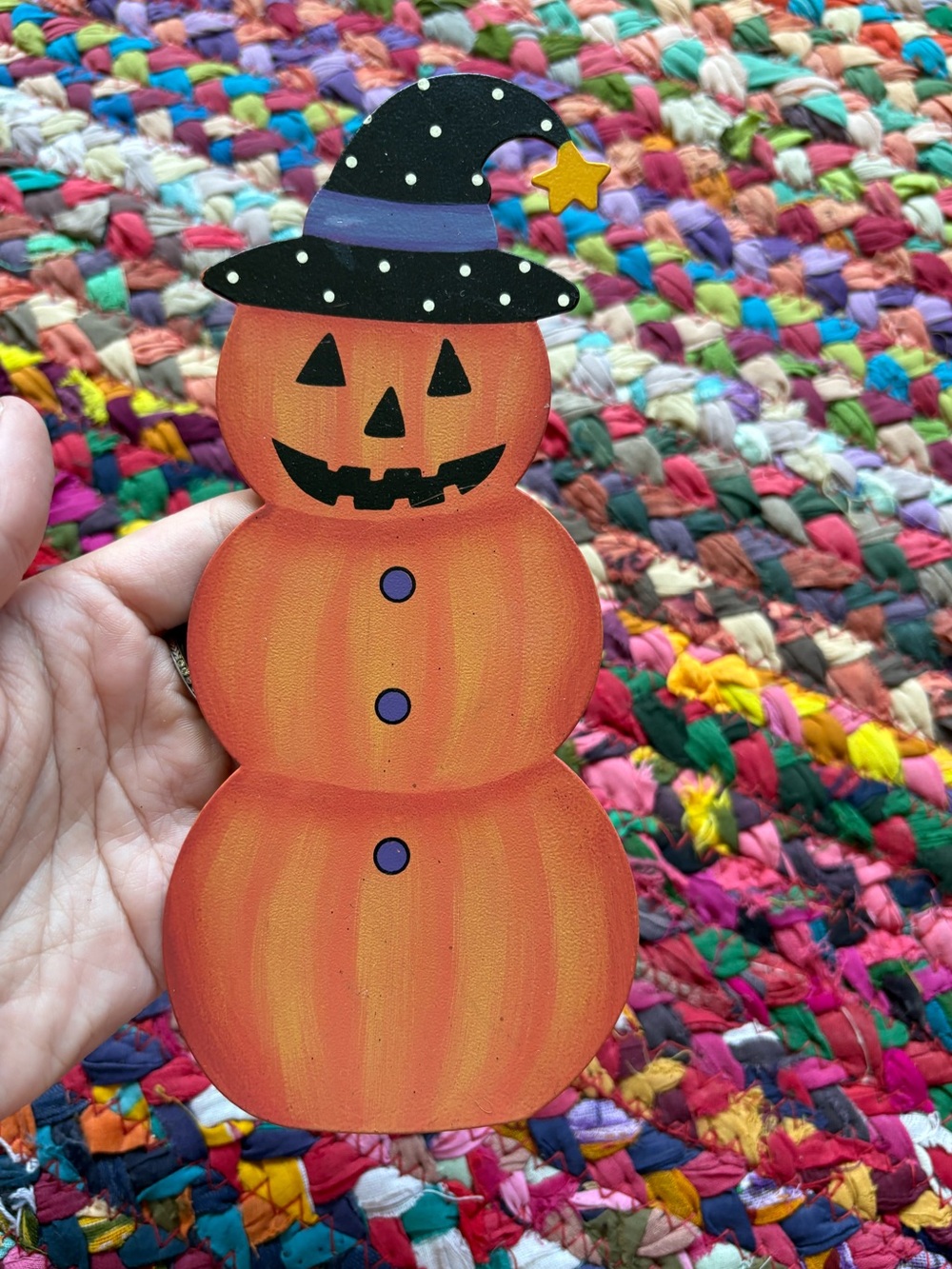 ROEDA HAND-PAINTED METAL HALLOWEEN WITCH SNOWMAN MAGNET